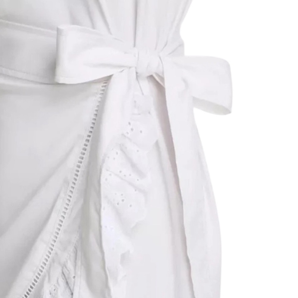 cinq a sept “Mahlia” White Eyelet Detail Ruffle Wrap Mini Dress NWT $325 - Picture 5 of 15